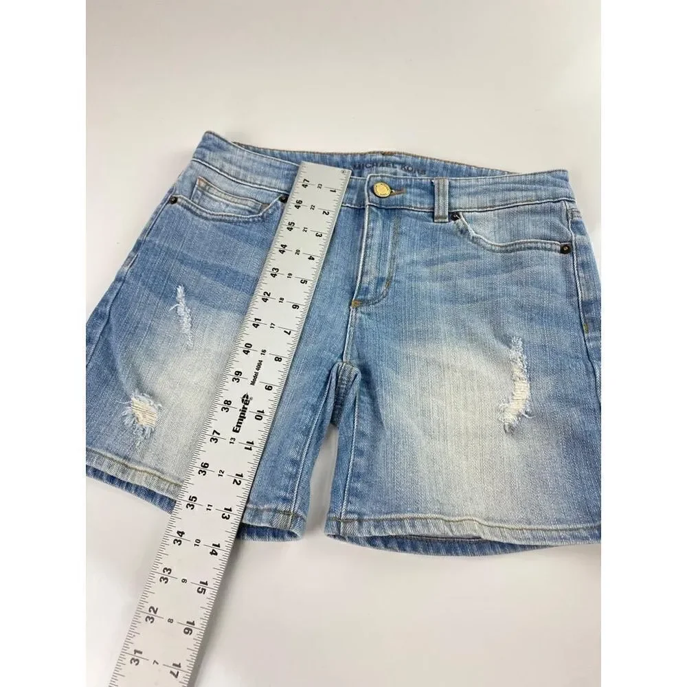 Michael Kors Low Rise Distressed Jean Shorts Womens 0 Light Wash Summer BI0423
